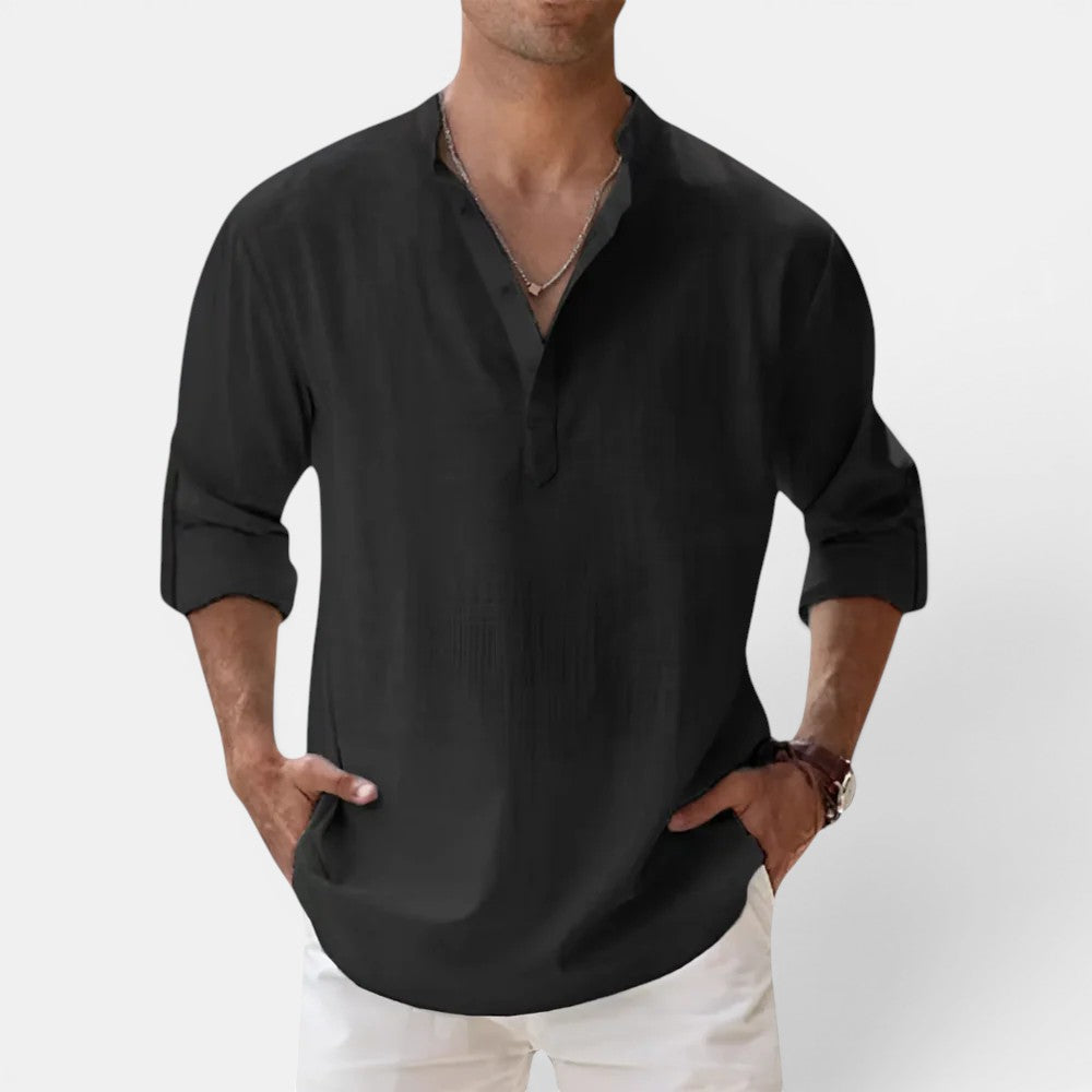 Michael Sydney men's henley shirt, front view