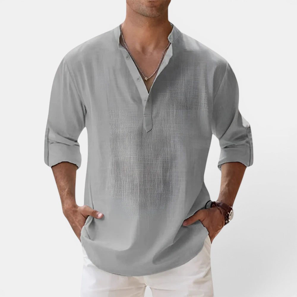 Michael Sydney men's henley shirt, front view