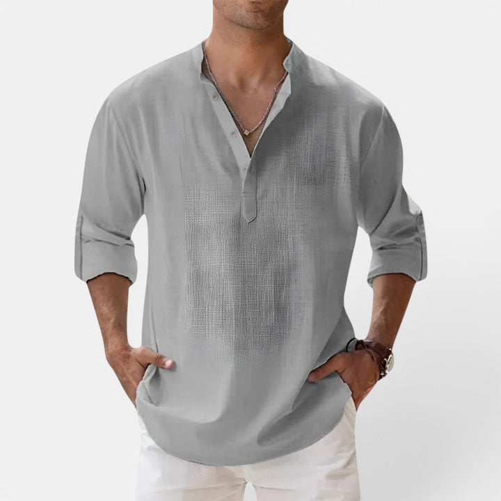 Michael Sydney men's henley shirt, front view