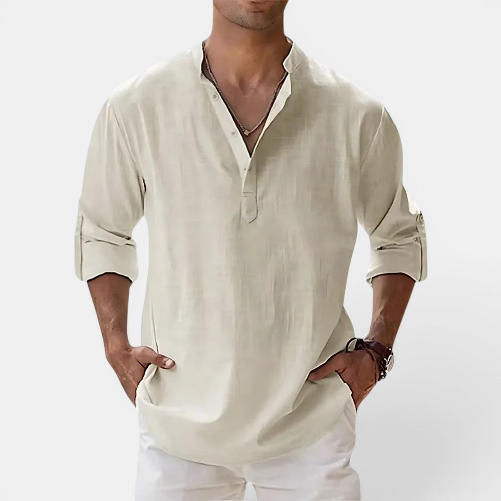 Michael Sydney men's henley shirt, front view