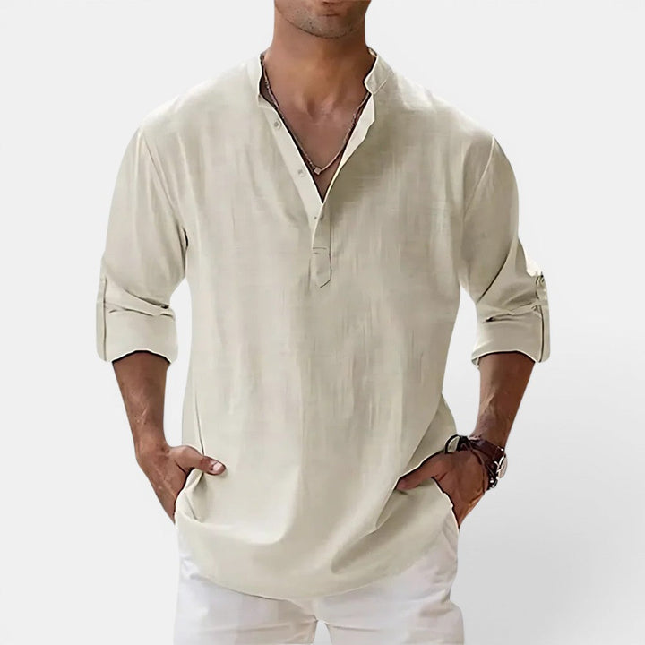 Michael Sydney men's henley shirt, front view