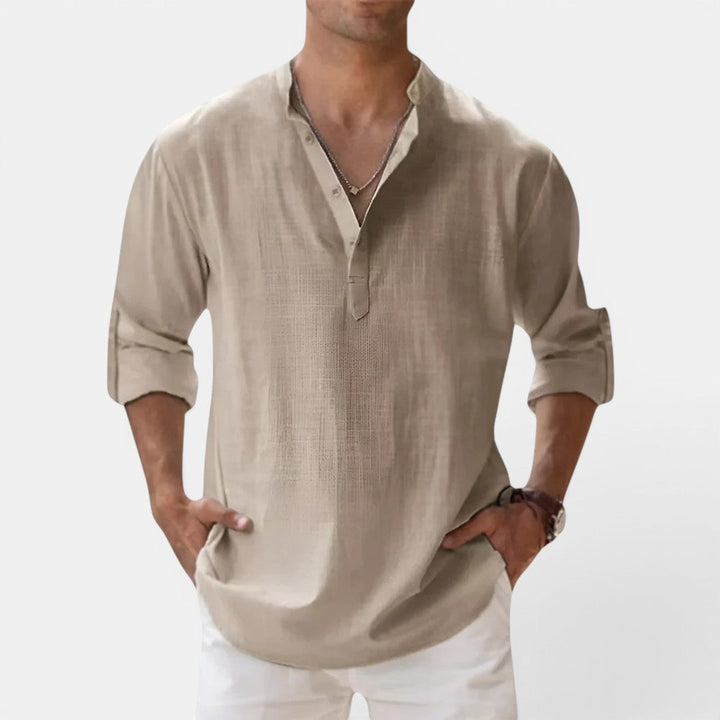 Michael Sydney men's henley shirt, front view