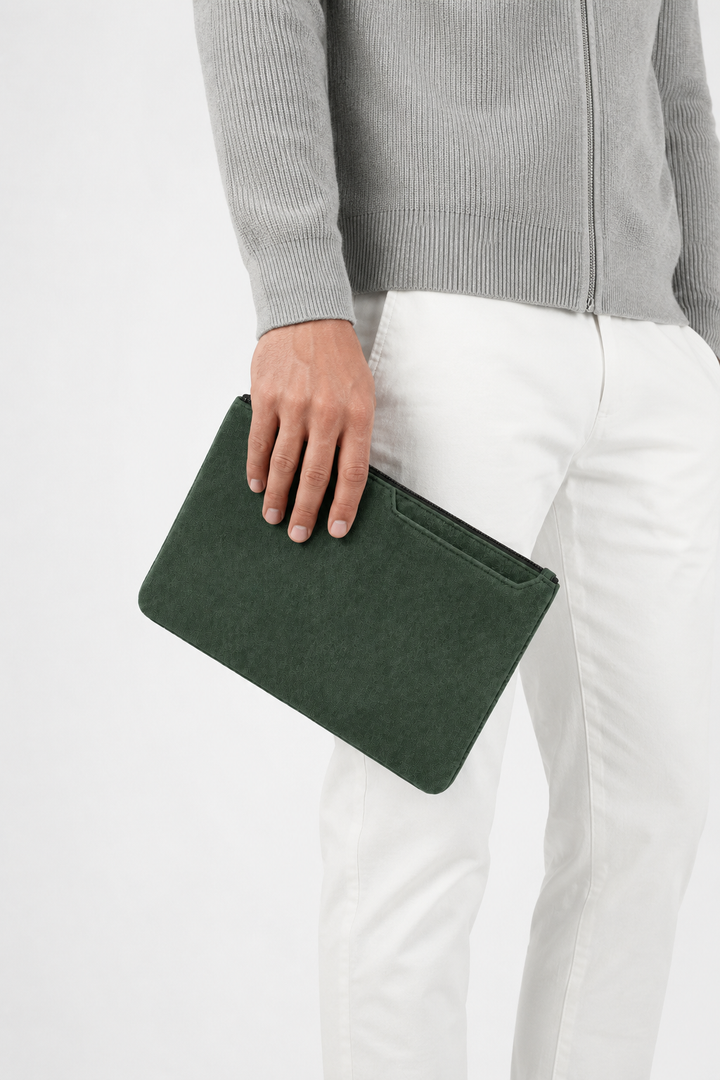 Michael Sydney men's dark green clutch bag, front view