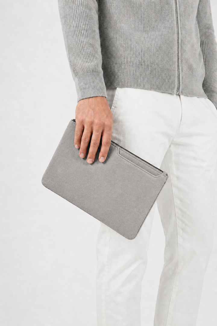 Michael Sydney men's light grey clutch bag, front view