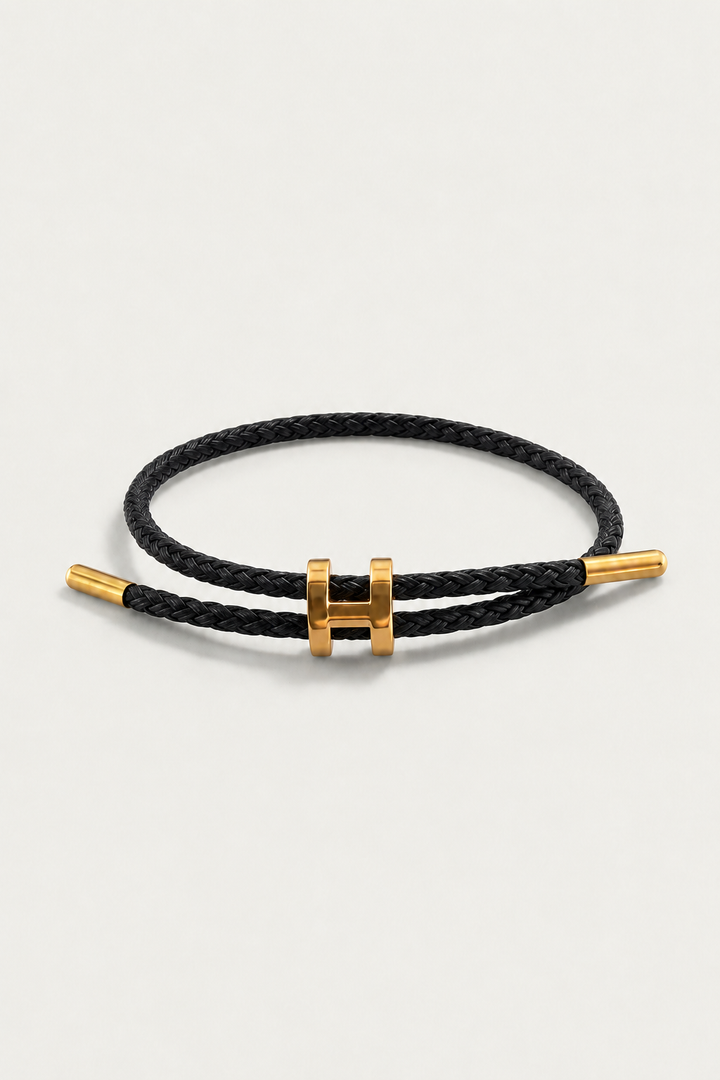 Michael Sydney men's Braided Bracelet Black/Gold, front view