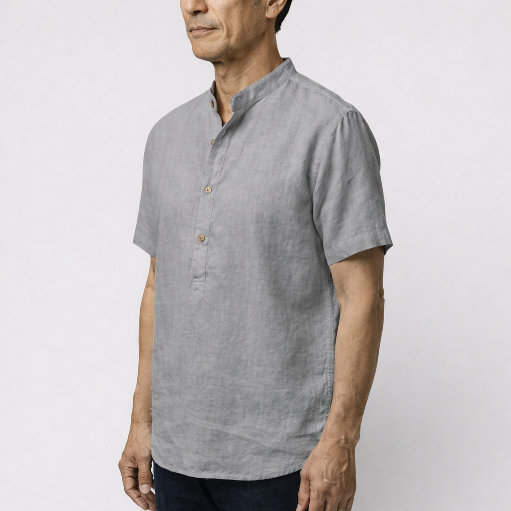 Michael Sydney men's short-sleeve shirt with mandarin collar, front view