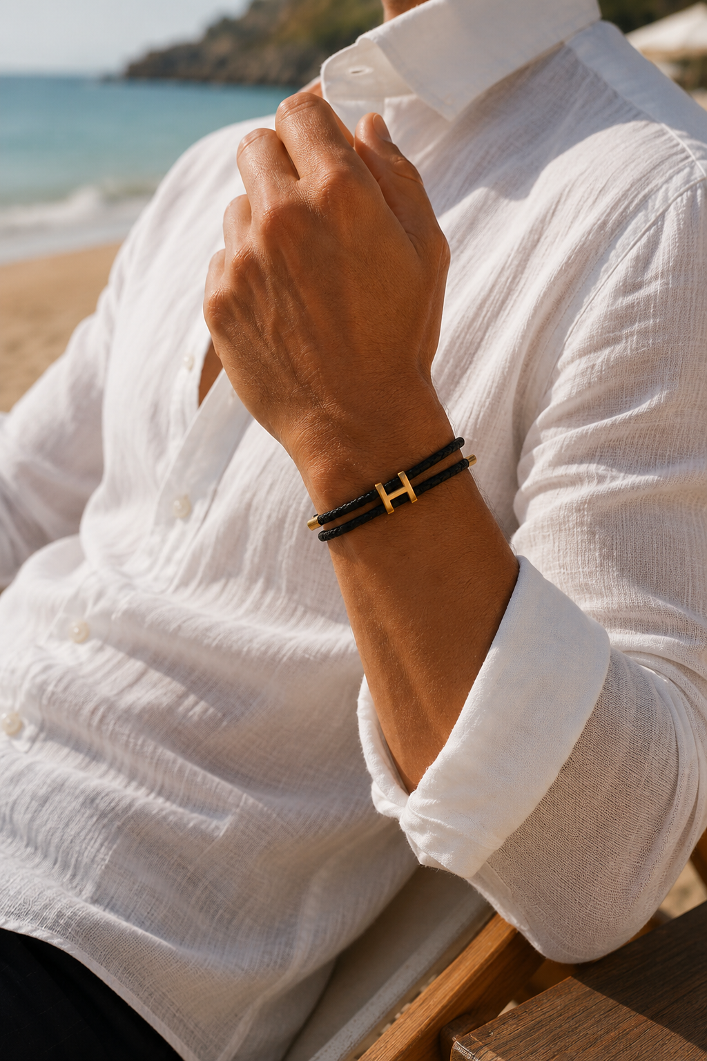 Michael Sydney men's Braided Bracelet Black/Gold, front view