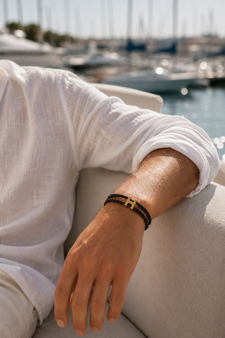 Michael Sydney men's Braided Bracelet Gold/Black, front view