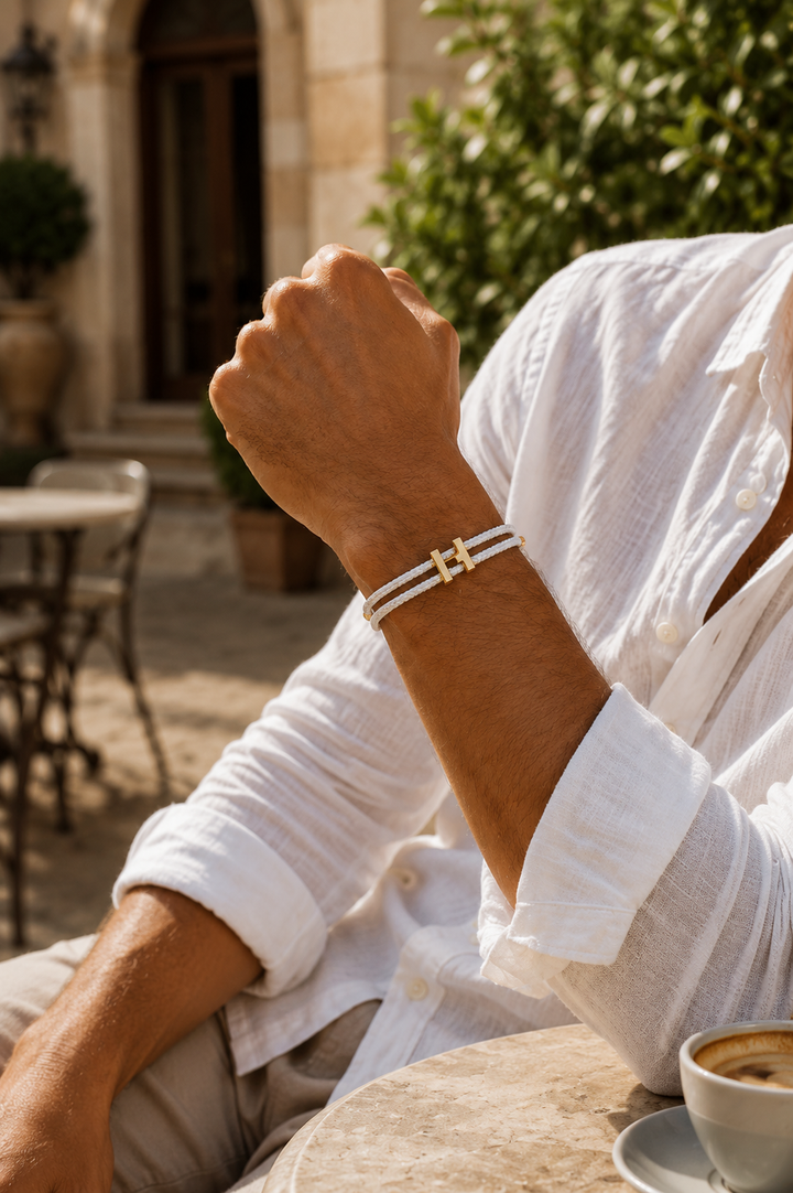 Michael Sydney men's Braided Bracelet White/Gold, front view