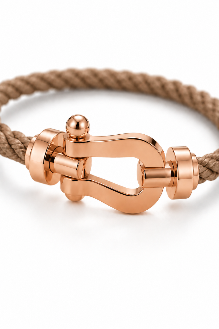 Michael Sydney men's Sailing Rope Bracelet Tan/Rose Gold, front view