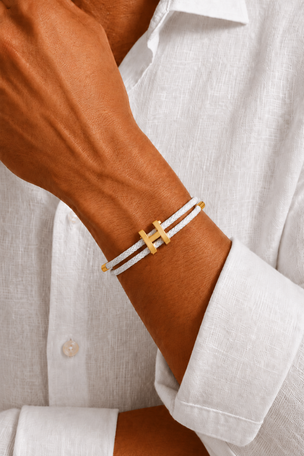 Michael Sydney men's Braided Bracelet White/Gold, front view