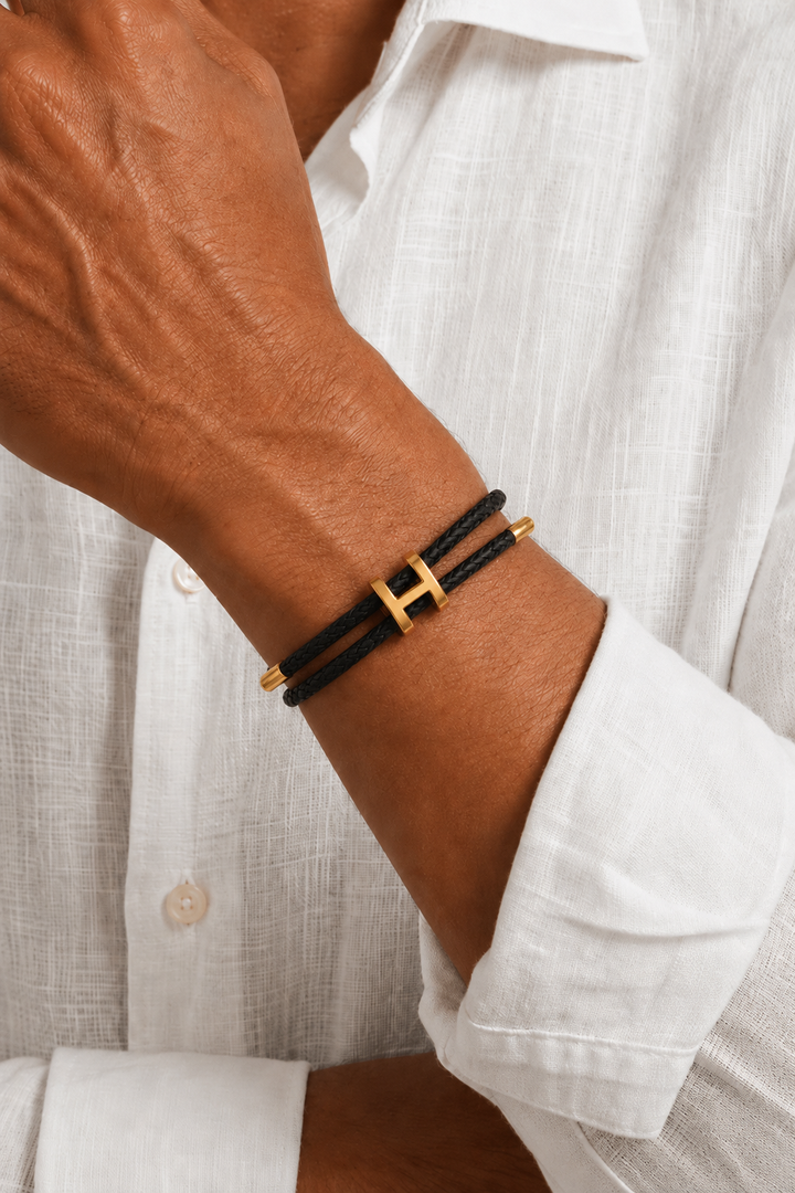 Michael Sydney men's Braided Bracelet Black/Gold, front view