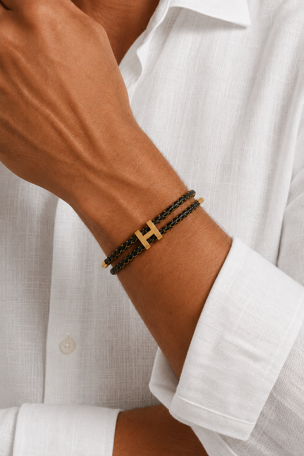 Michael Sydney men's Braided Bracelet Gold/Black, front view