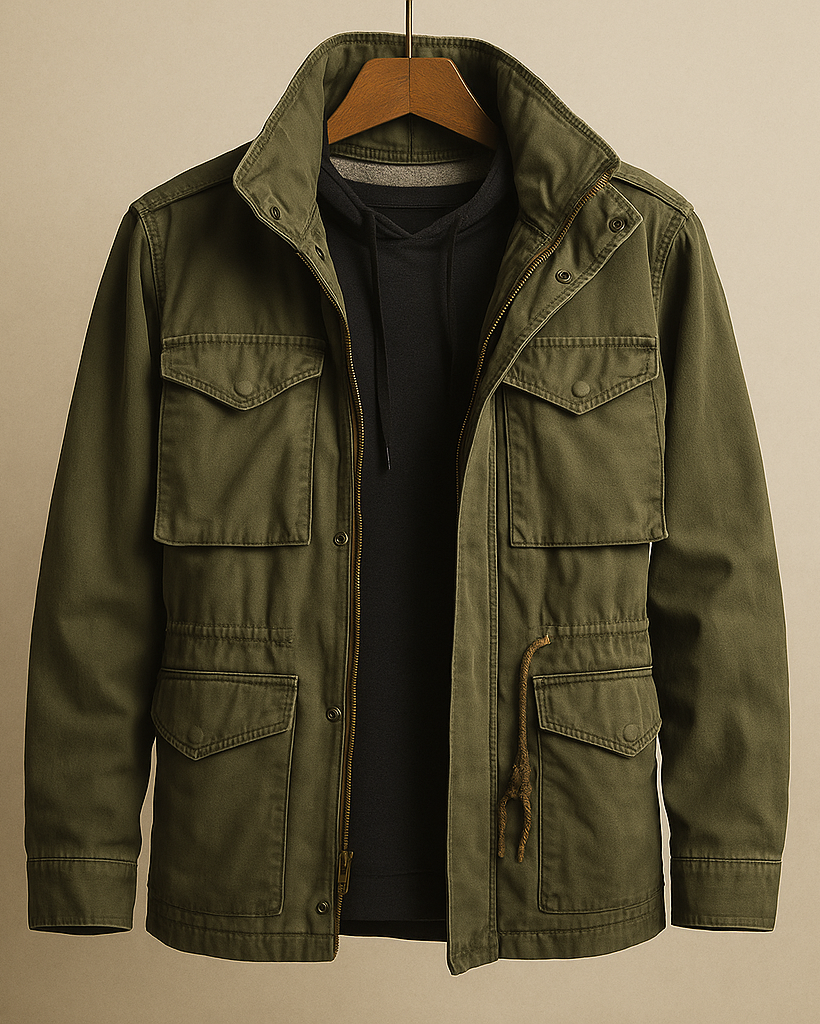 Michael Sydney men's M-65 field jacket in khaki green, front view