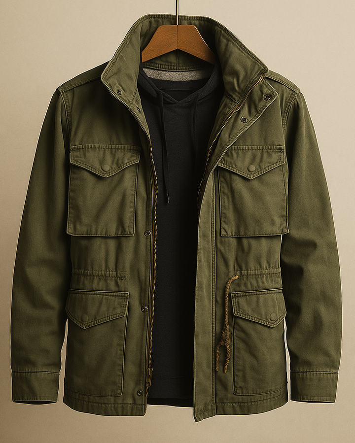 Michael Sydney men's M-65 field jacket in khaki green, front view