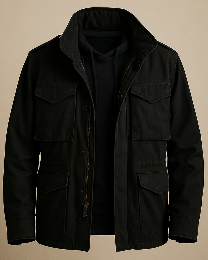 Michael Sydney men's M-65 field jacket in black, front view
