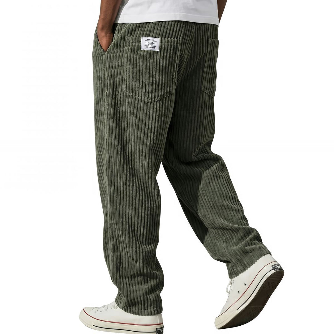 Michael Sydney men's ribbed elastic-waist pants in dark green