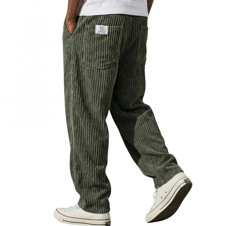 Michael Sydney men's ribbed elastic-waist pants in dark green