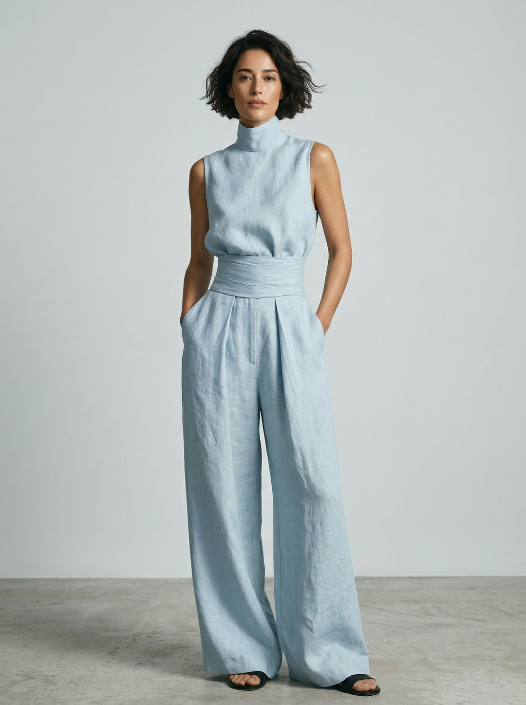 Lynette Sleeveless Top & Wide-Leg Set in Light Blue