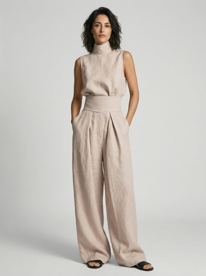 Lynette Sleeveless Top & Wide-Leg Set in Blush Pink