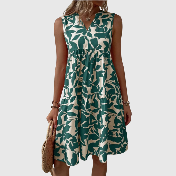 Deborah™ | Sleeveless Leaf-Print Midi Dress