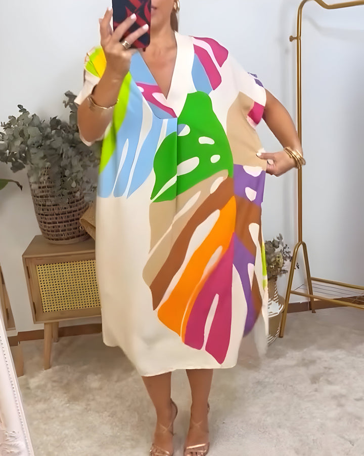 Glenda™ | Abstract Print V-Neck Dress