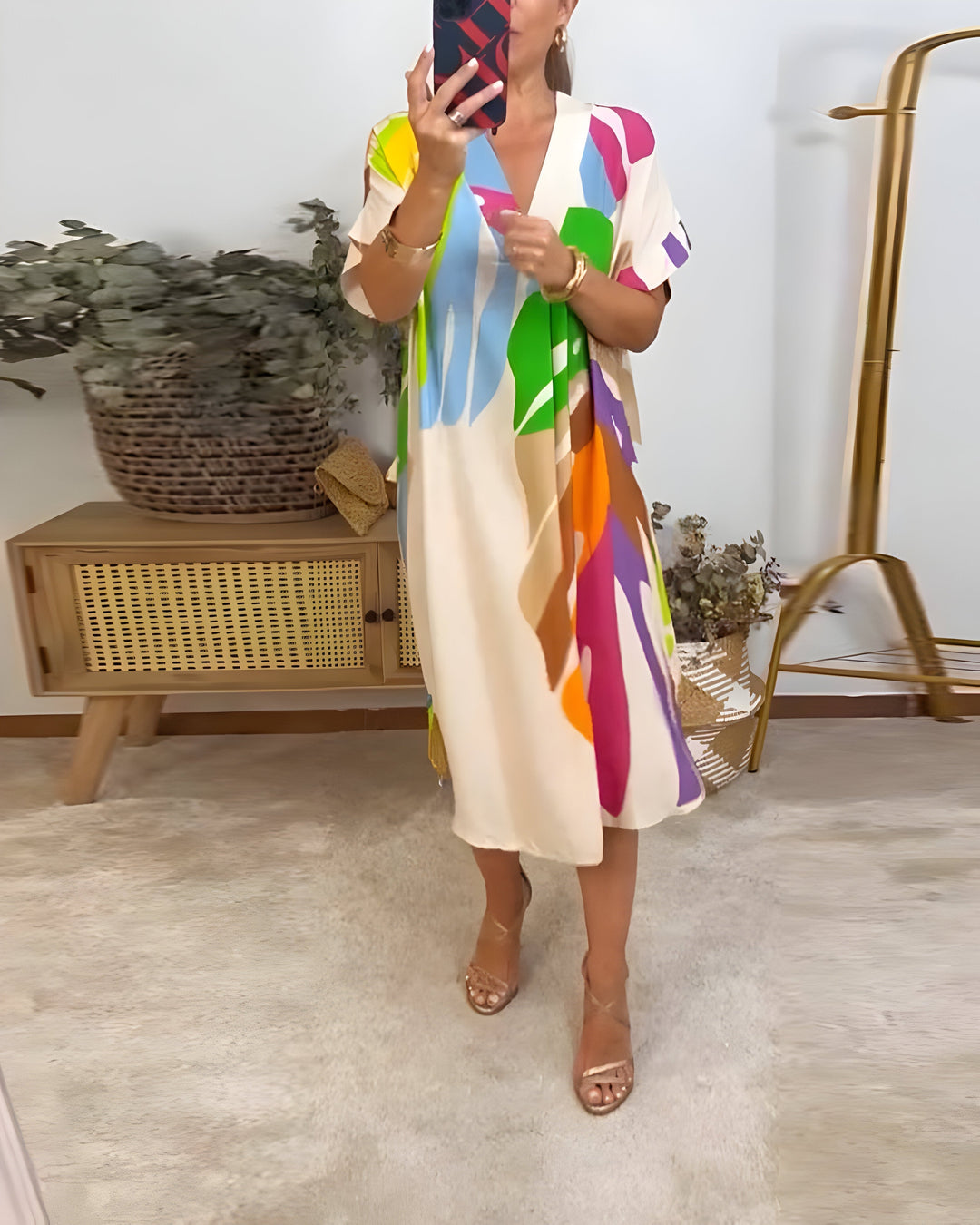 Glenda™ | Abstract Print V-Neck Dress