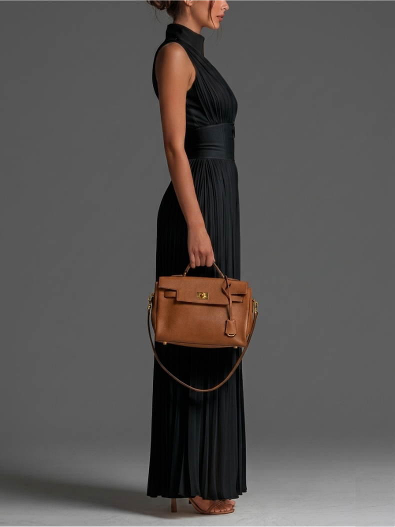 Kerry Pleated Halter Wide-Leg Jumpsuit in Black