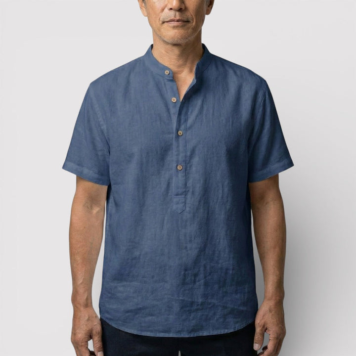 Michael Sydney men's short-sleeve shirt with mandarin collar, front view