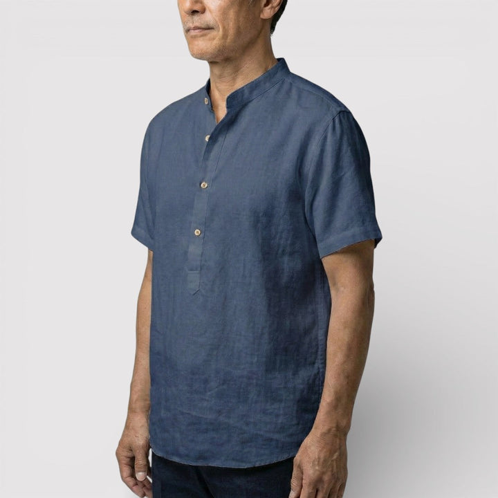 Michael Sydney men's short-sleeve shirt with mandarin collar, front view