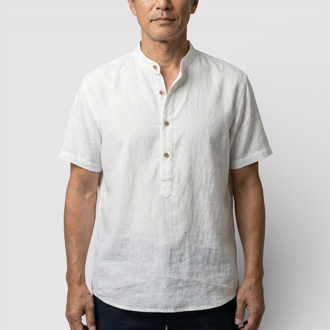 Michael Sydney men's short-sleeve shirt with mandarin collar, front view