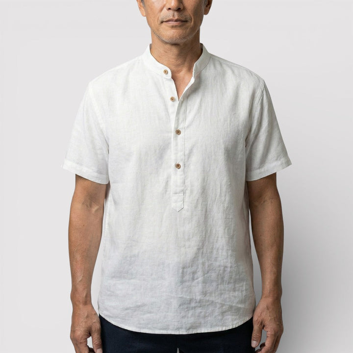 Michael Sydney men's short-sleeve shirt with mandarin collar, front view