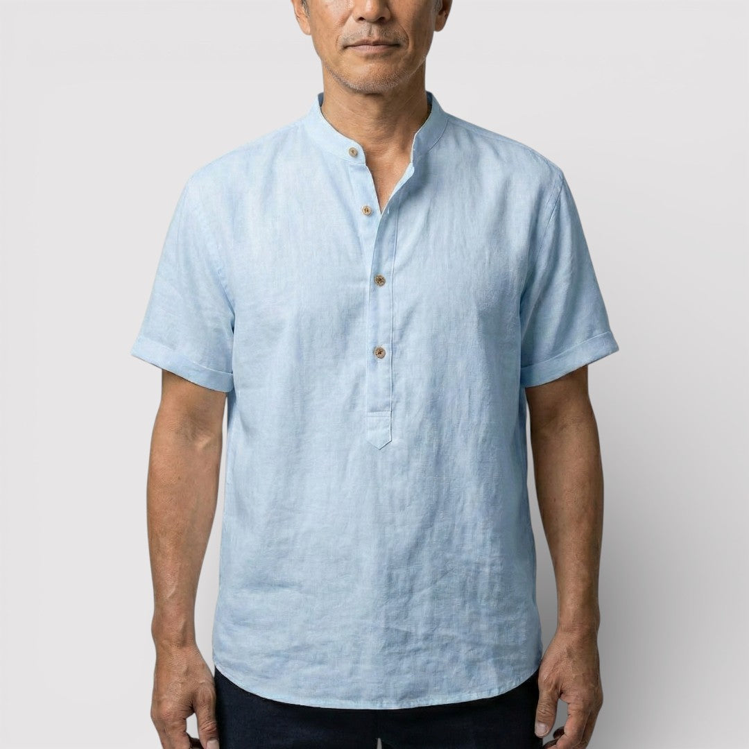 Michael Sydney men's short-sleeve shirt with mandarin collar, front view