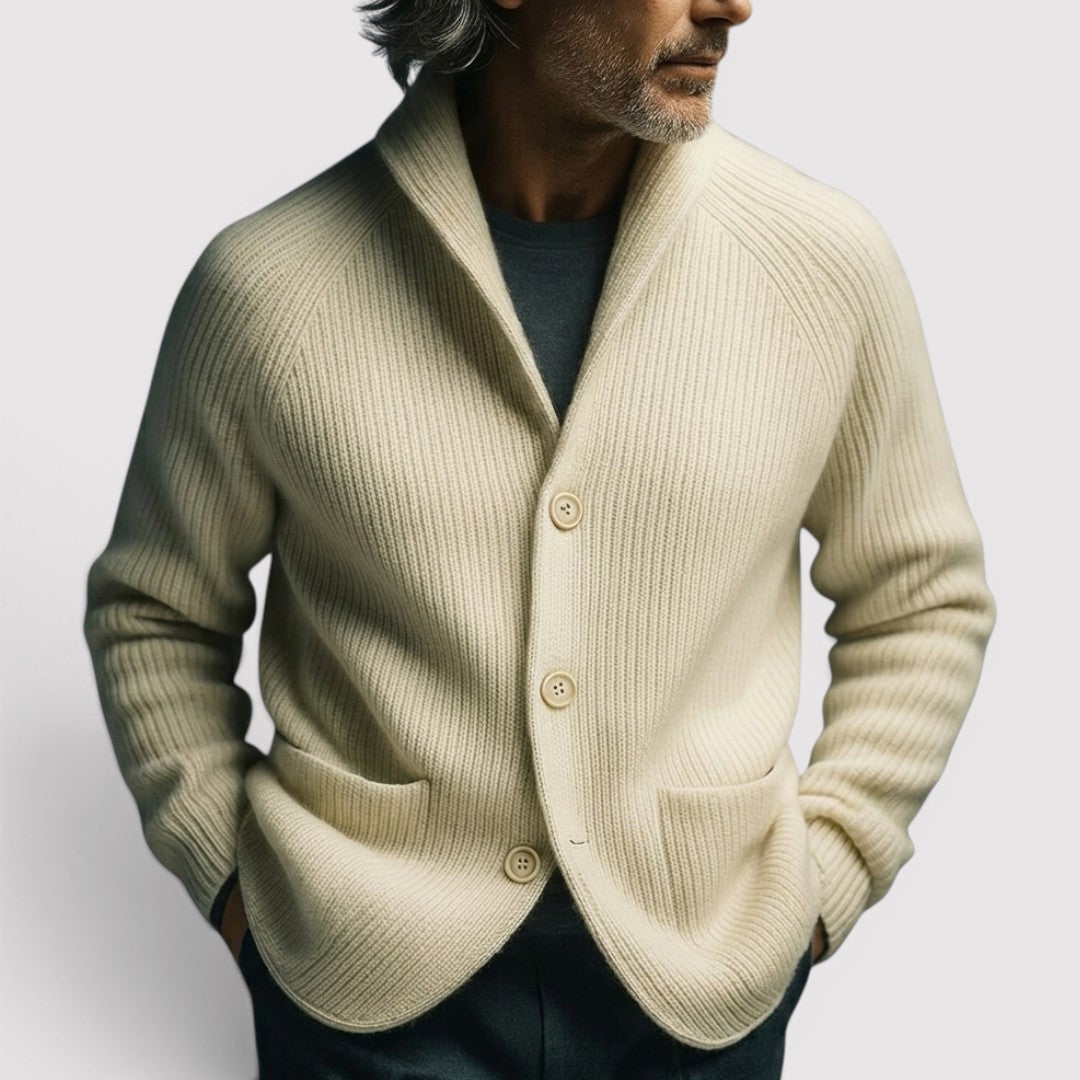 Michael Sydney men's ribbed cardigan, front view