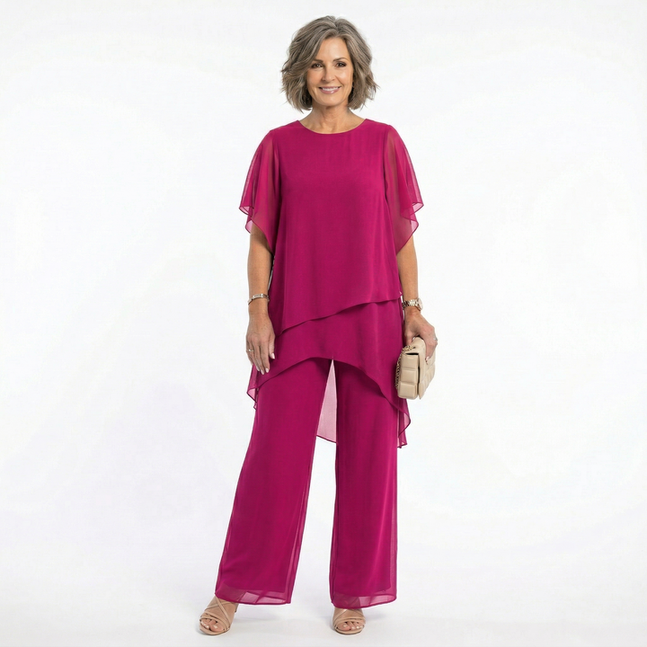 Sharyn Tiered Tunic & Trouser Set in Magenta