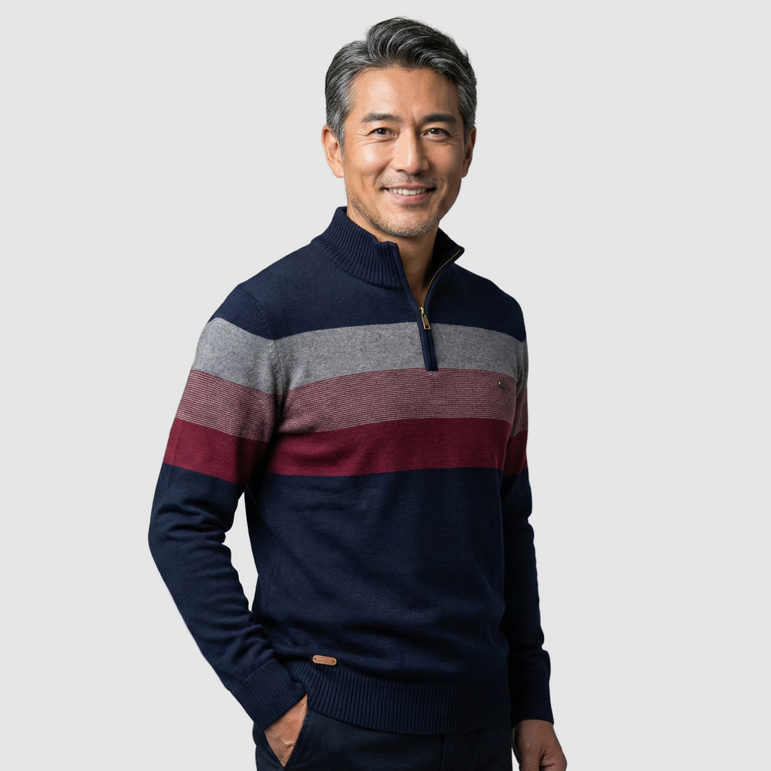 Michael Sydney men's Striped half-zip jumper, front view