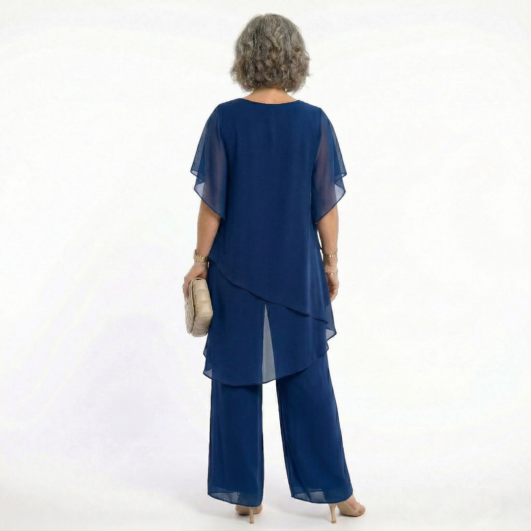 Sharyn Tiered Tunic & Trouser Set in Navy