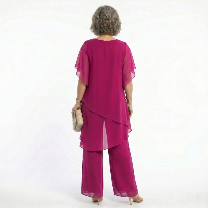 Sharyn Tiered Tunic & Trouser Set in Magenta