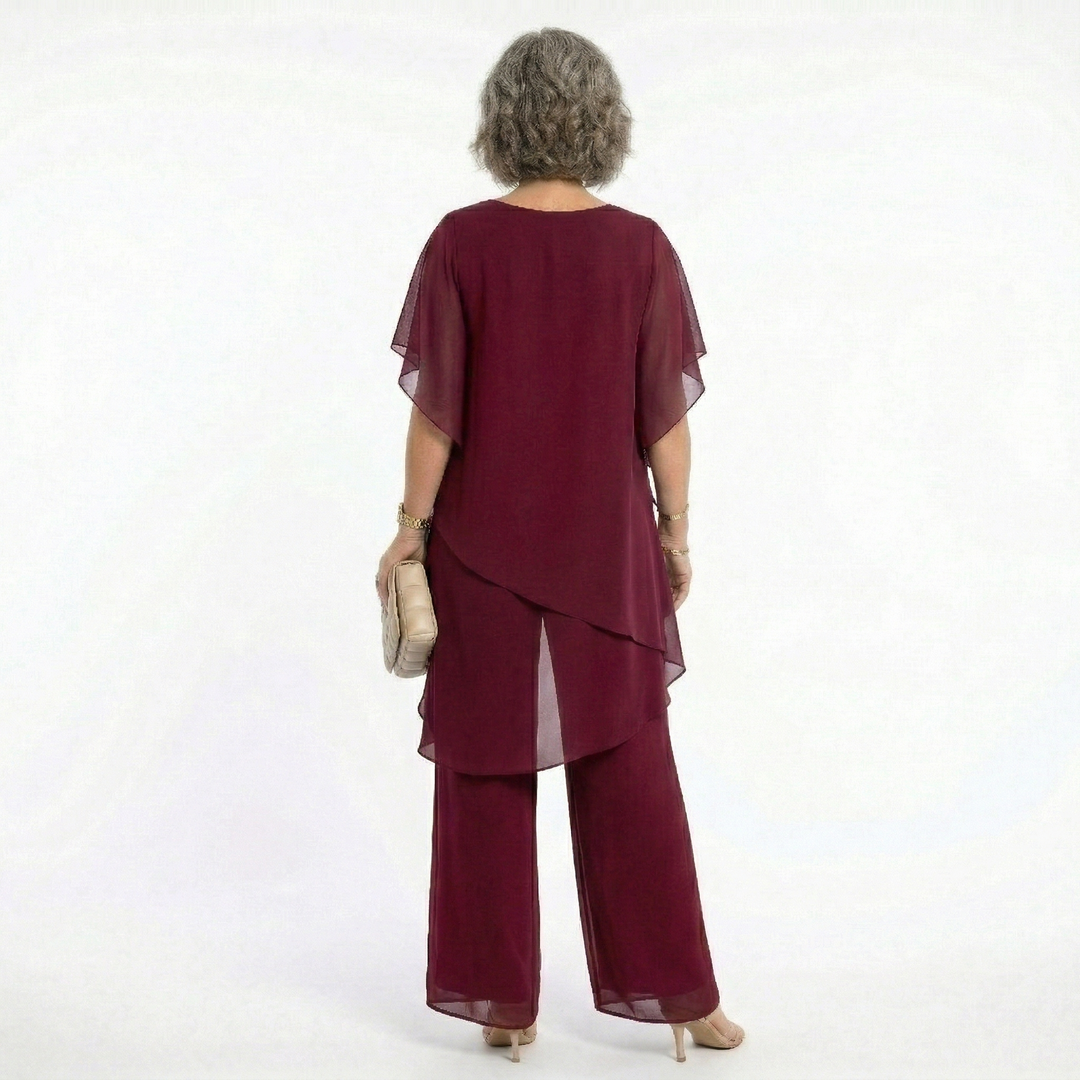 Sharyn Tiered Tunic & Trouser Set in Burgundy