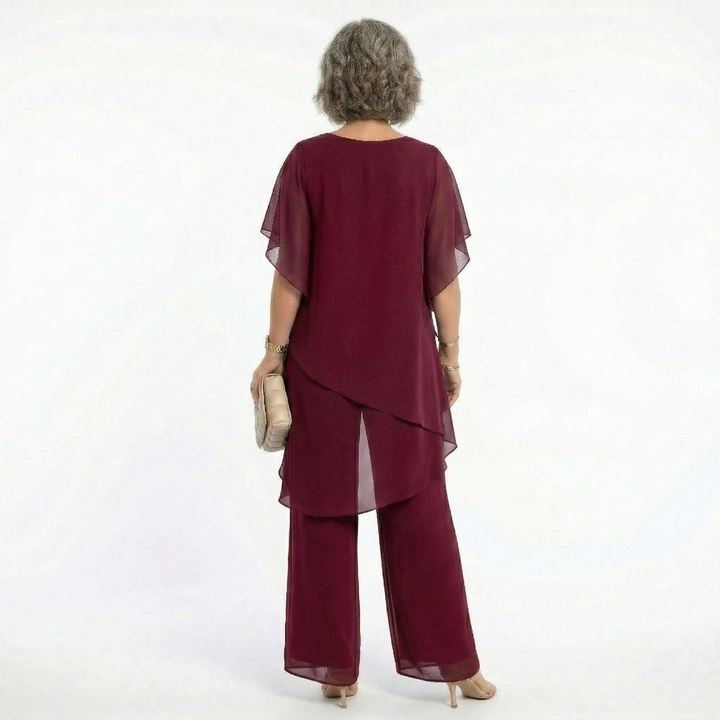 Sharyn Tiered Tunic & Trouser Set in Burgundy