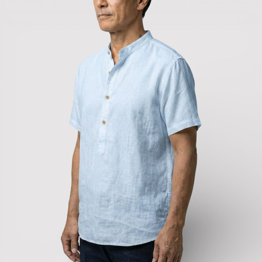 Michael Sydney men's short-sleeve shirt with mandarin collar, front view