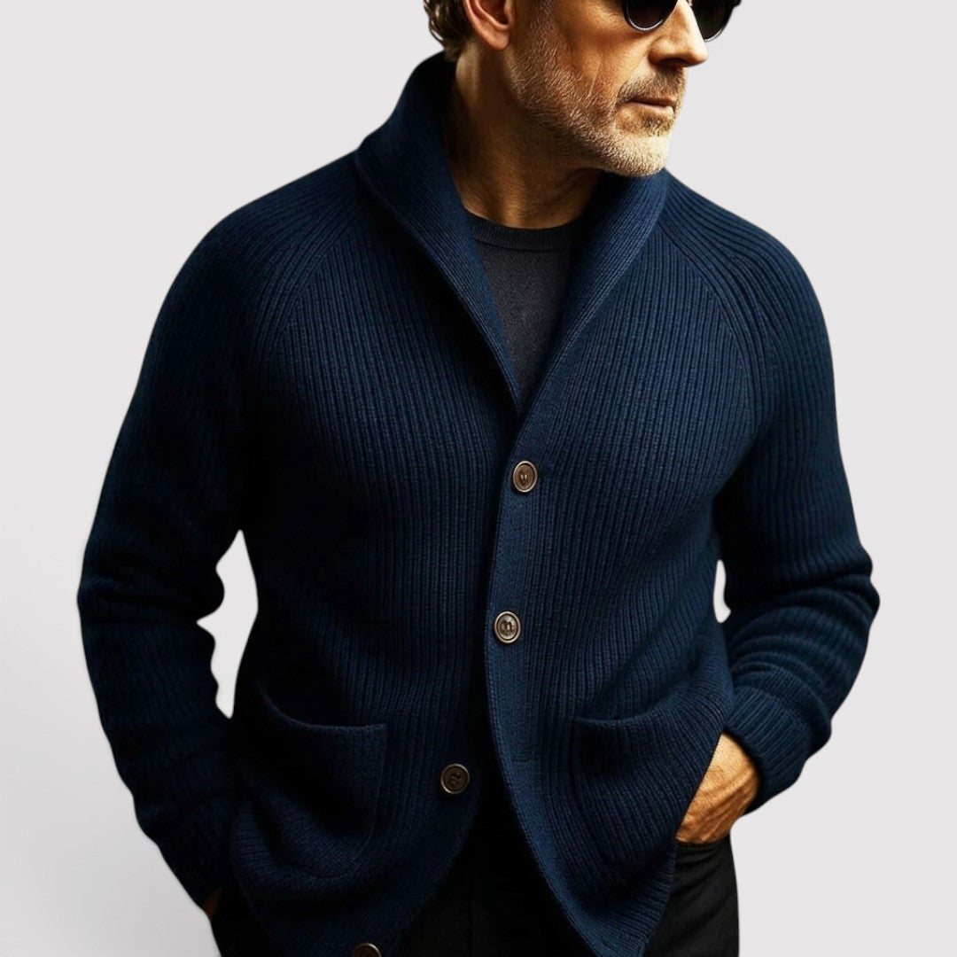 Michael Sydney men's ribbed cardigan, front view