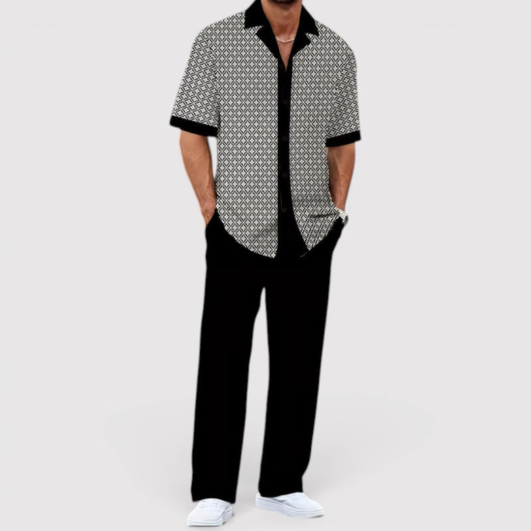 Michael Sydney men's summer set with allover print, front view