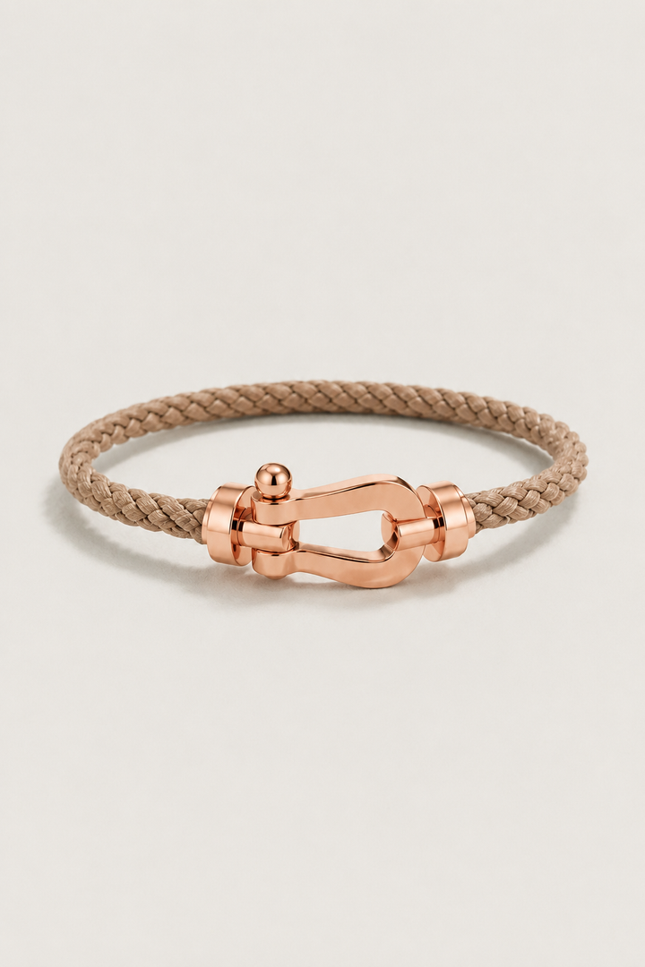 Michael Sydney men's Sailing Rope Bracelet Tan/Rose Gold, front view
