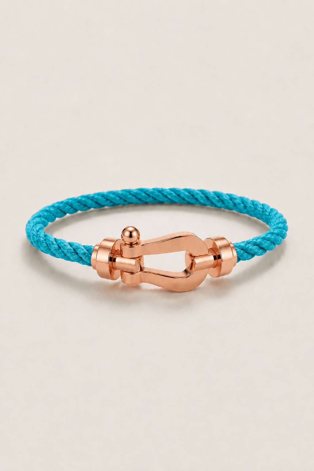 Michael Sydney men's Sailing Rope Bracelet Light Blue/Rose Gold, front view