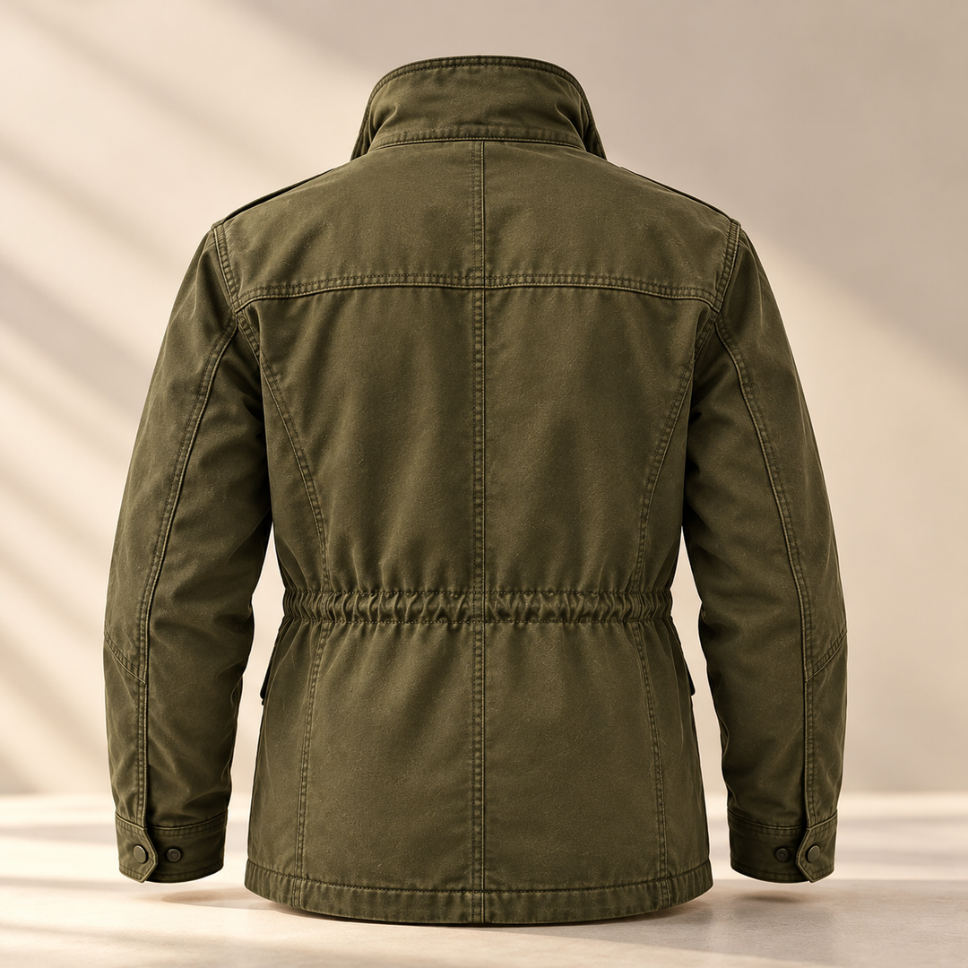 Michael Sydney men's M-65 field jacket in khaki green, back view