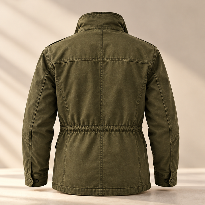 Michael Sydney men's M-65 field jacket in khaki green, back view