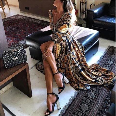 Eileen™ | Vintage Print Maxi Dress