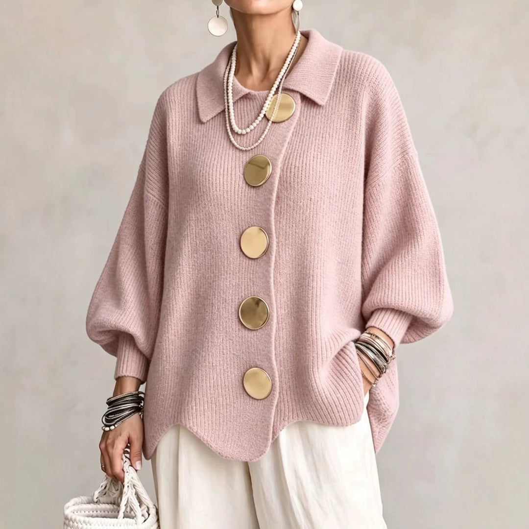 Trish Oversized Collared Cardigan in Pink