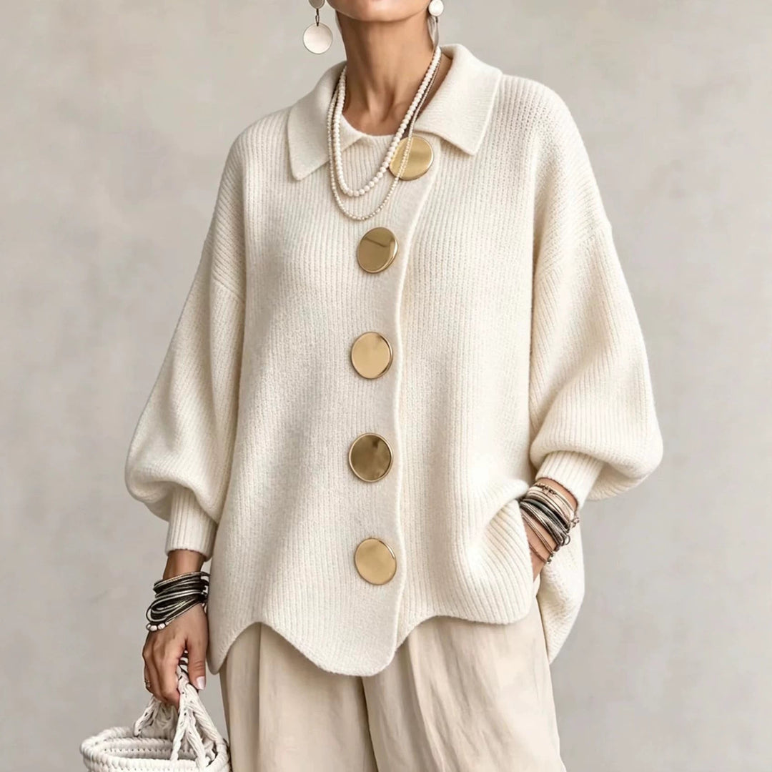 Trish Oversized Collared Cardigan in Cream